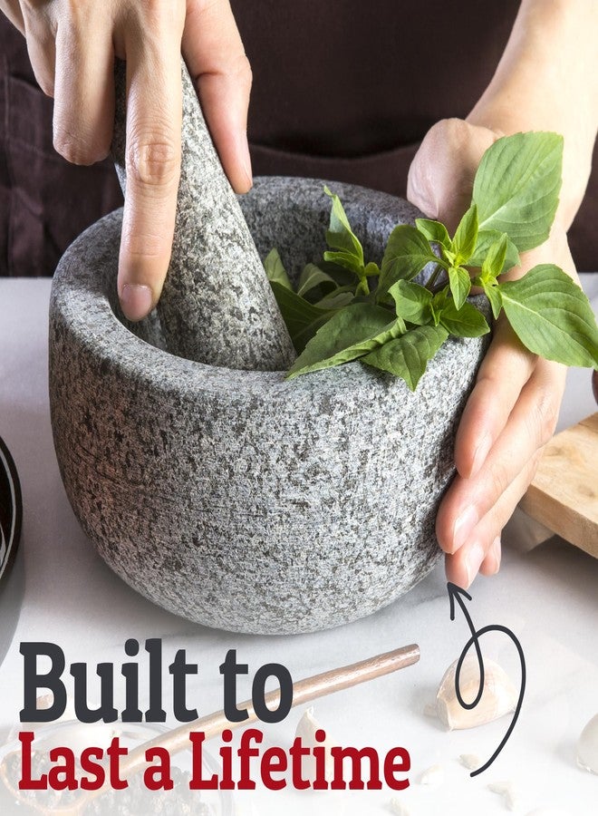 Priority Chef Heavy Duty Large Mortar and Pestle Set, Hand Carved from Natural Granite, Make Fresh Guacamole, Pesto, Stone Grinder Bowl, Herb Crusher, Spice Grinder, 6.3 Inches Wide, 2 Cup - Grey - Image 2
